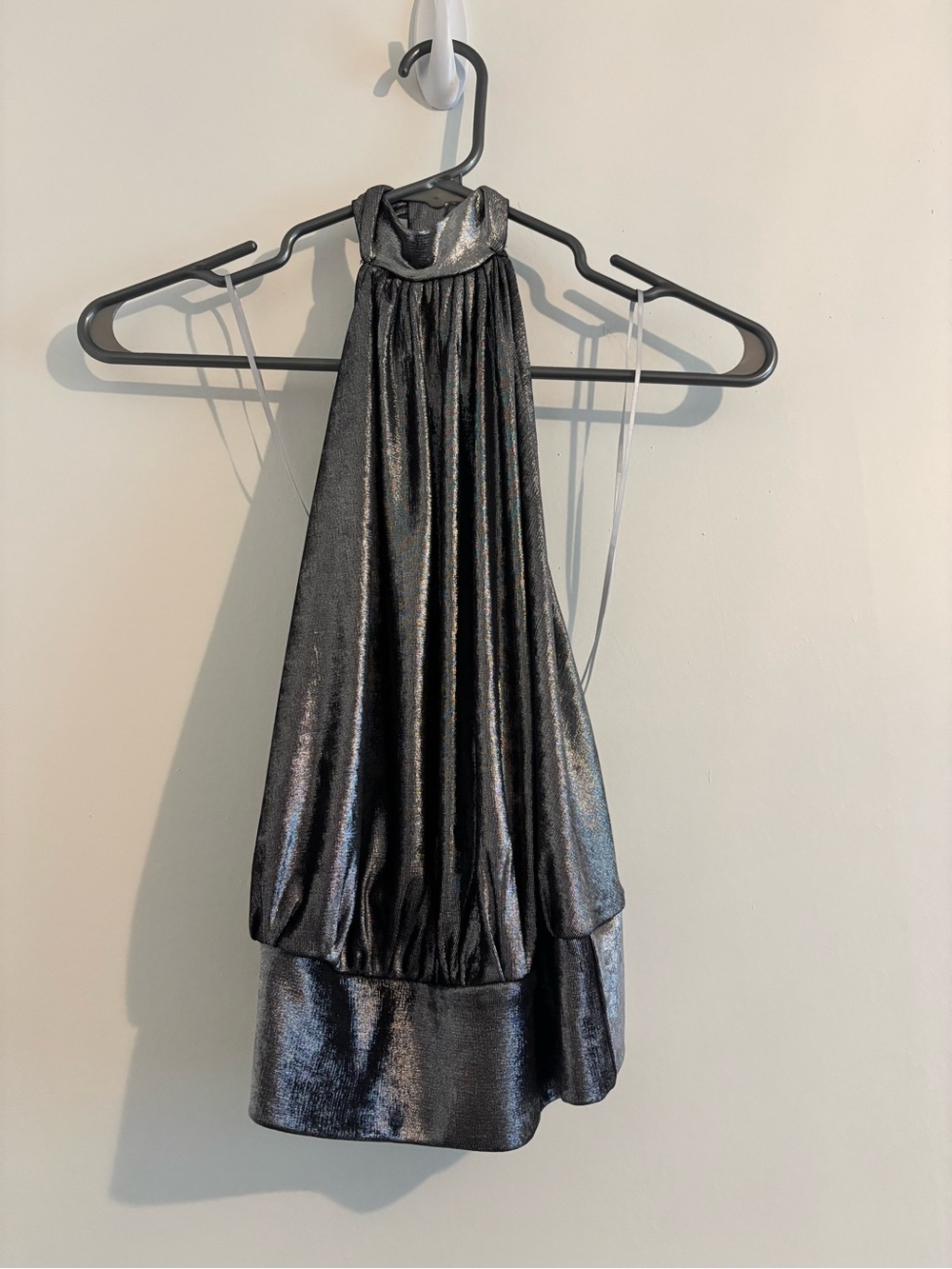 Women's Shiny Silver Halter Top